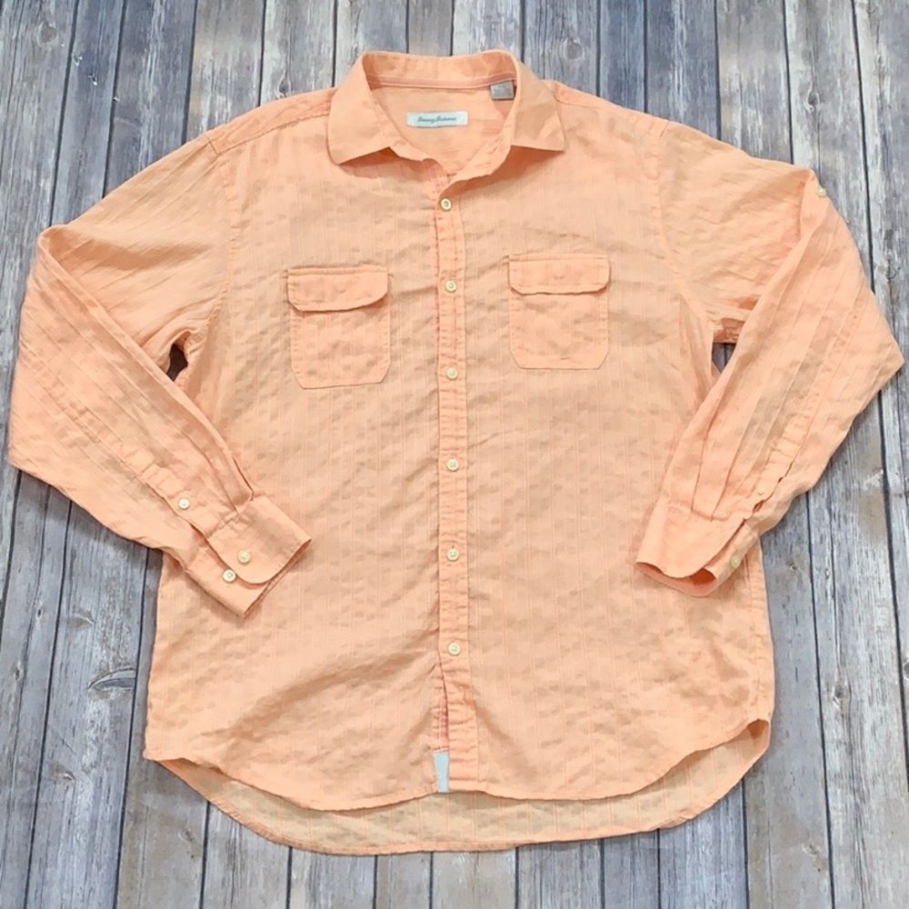 Tommy Bahama Cream orange button up shirt